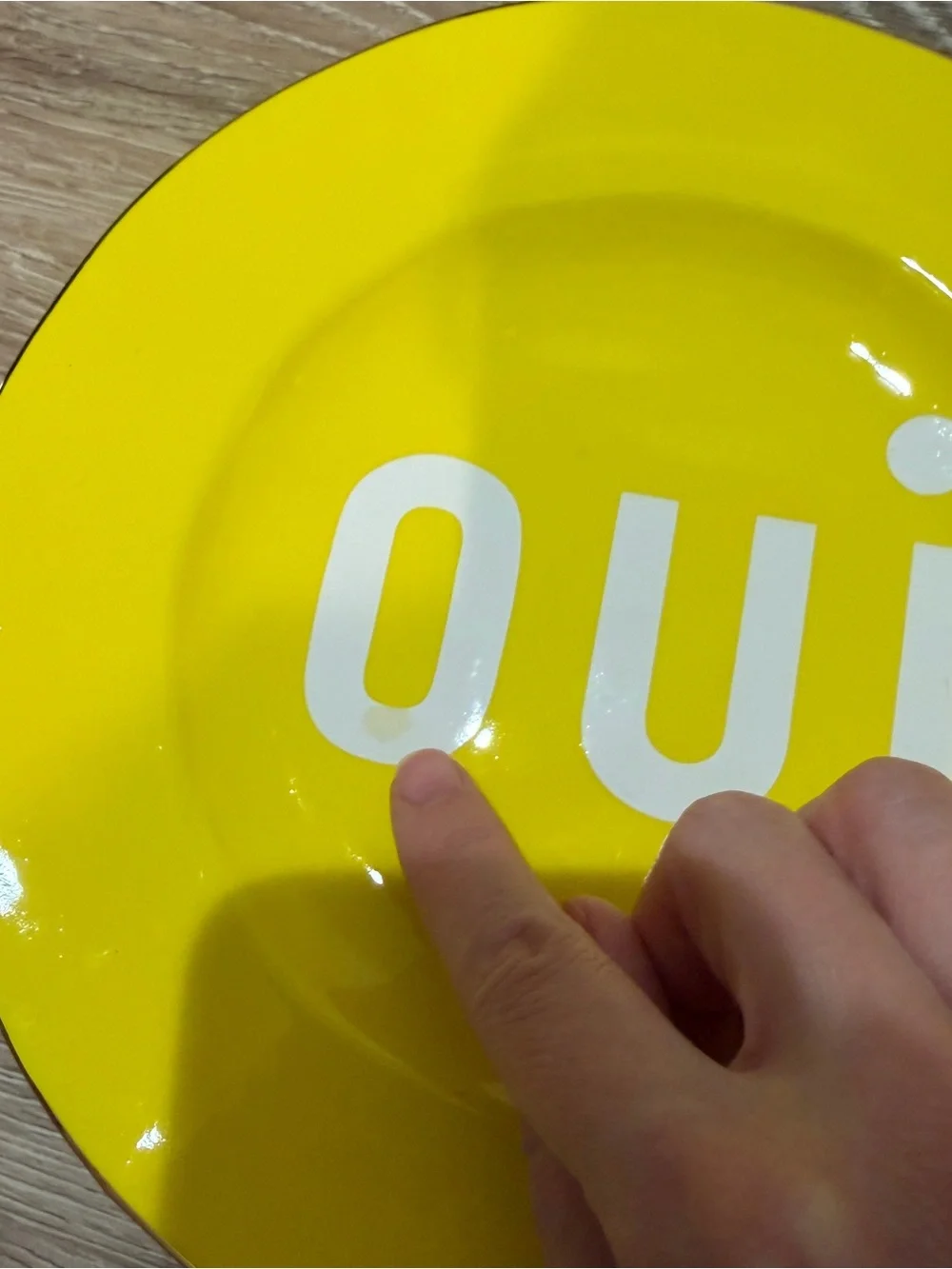 Clare V Bright Yellow 'OUI' Ceramic Dinner Plates